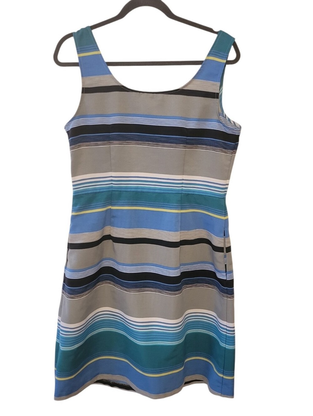 LOFT Blue & Gray Sleeveless Striped Fit & Flare Dress Size 10 - Picture 3 of 4
